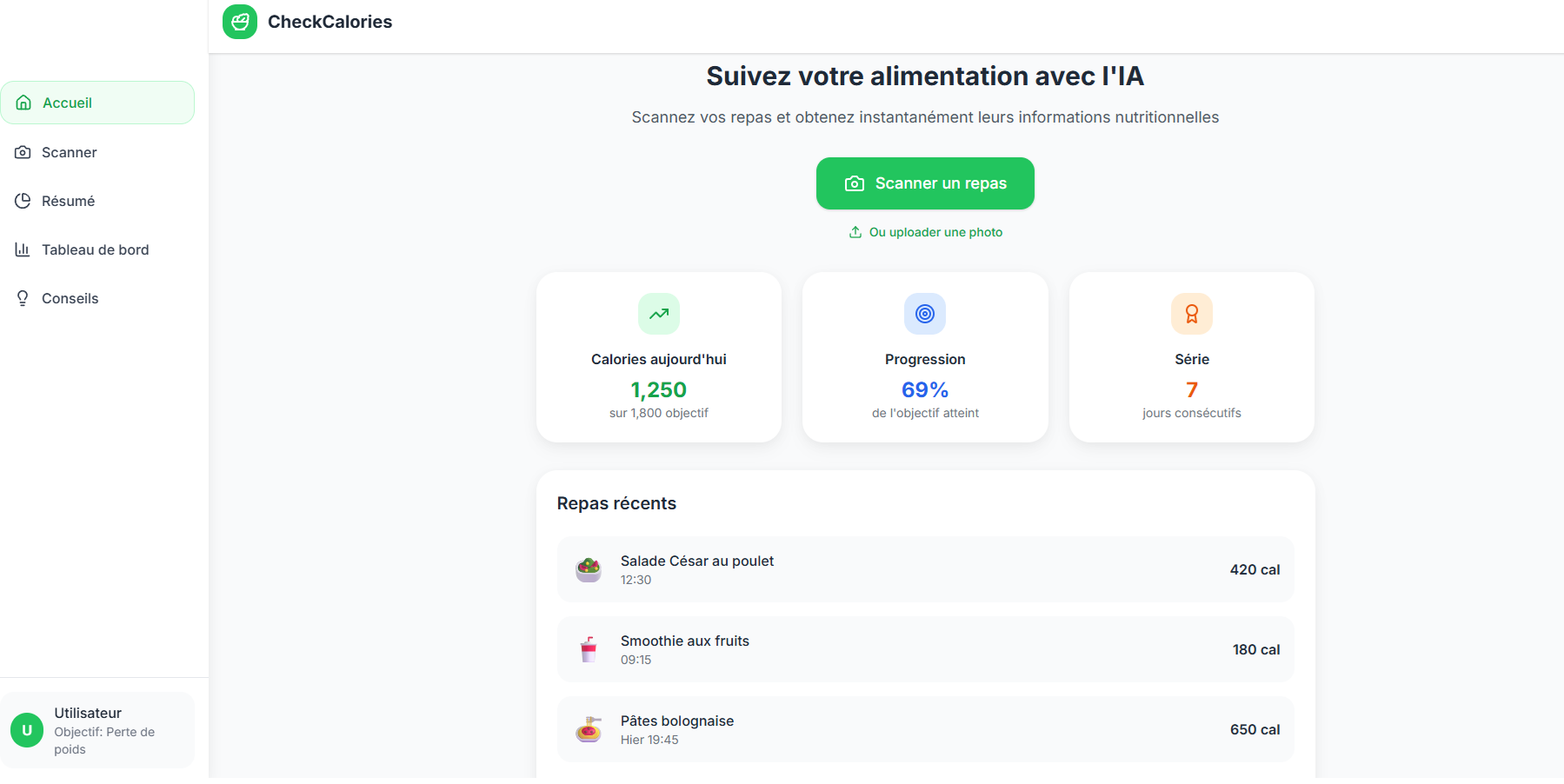 CheckCalories - Suivi alimentaire par IA